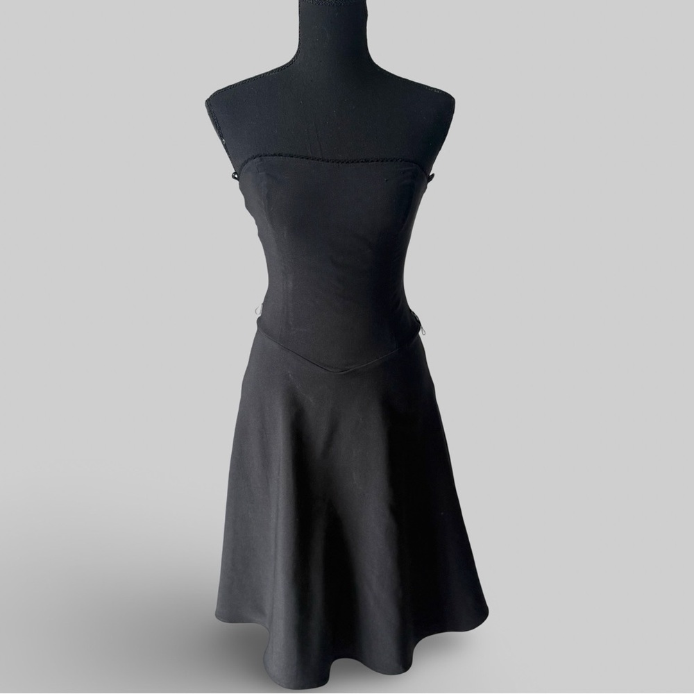 Vintage M Collection Black Strapless Bodycon Lace Lining Dress Made in USA